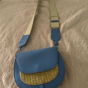 Blue Crossbody Saddle Bag with Woven Accent
